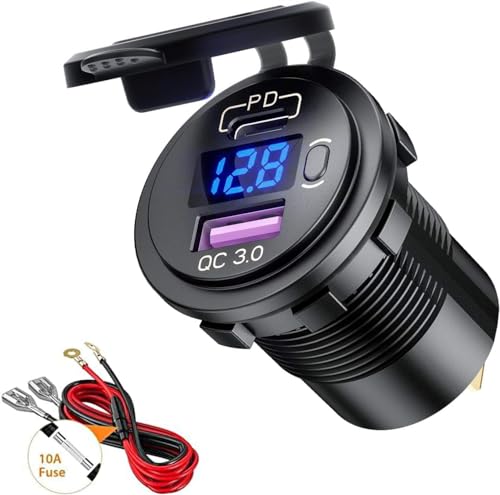 Thlevel USB Steckdose Auto Ladegerät KFZ QC3.0 PD Type C mit LED Voltmeter Switch für 12V-24V Fahrzeuge Boot Motorrad SUV Bus LKW Wohnwagen Marine Thlevel USB Steckdose Auto Ladegerät KFZ QC3.0 PD Type C mit LED Voltmeter Switch für 12V-24V Fahrzeuge Boot Motorrad SUV Bus LKW Wohnwagen Marine von Thlevel