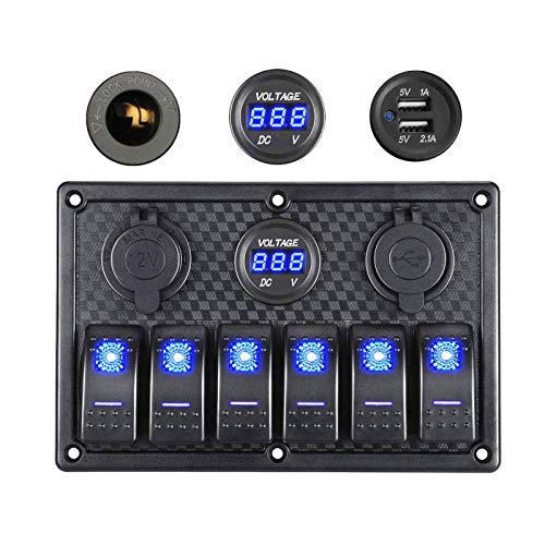 Thlevel wasserdichte 6 Gang Schalter Panel Rocker Schalttafel 12V bis 24V Digitaler Spannungsmesser Doppelte 5V USB Ladegerät Zigarettenanzünder für Wohnmobile Boote Autos Motorhaus von Thlevel