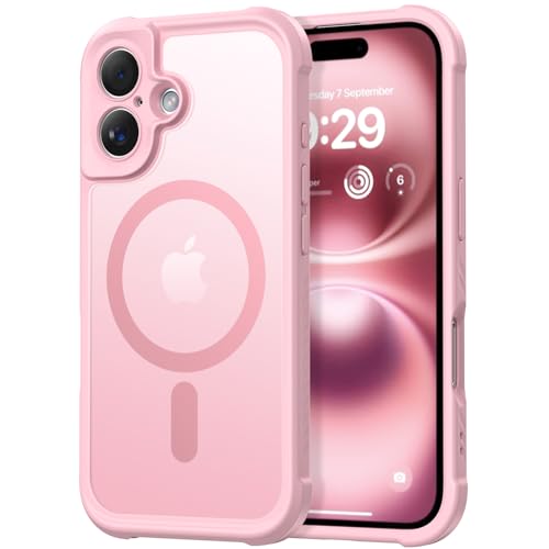Thomo Magnetische Schutzhülle für iPhone 16, [Vollständiger Kameraschutz] [Kompatibel mit Magsafe] Militärqualität, stoßfest, Anti-Fingerabdruck, durchscheinend, matt, Rosa von Thomo