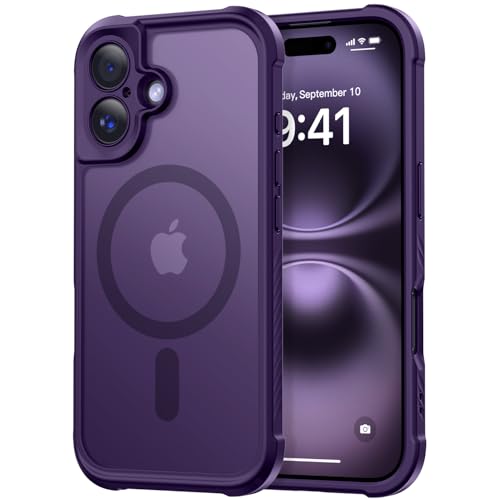 Thomo Magnetische Schutzhülle für iPhone 16, vollständiger Kameraschutz, kompatibel mit Magsafe, militärische Qualität, stoßfest, Anti-Fingerabdruck, durchscheinend, matt, Dunkelviolett Thomo Magnetische Schutzhülle für iPhone 16, vollständiger Kameraschutz, kompatibel mit Magsafe, militärische Qualität, stoßfest, Anti-Fingerabdruck, durchscheinend, matt, Dunkelviolett von Thomo
