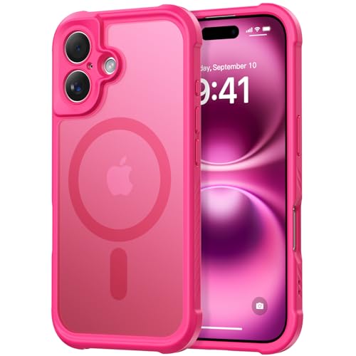 Thomo Magnetische Schutzhülle für iPhone 16, vollständiger Kameraschutz, kompatibel mit Magsafe, militärische Qualität, stoßfest, Anti-Fingerabdruck, durchscheinend, matt, Hot Pink Thomo Magnetische Schutzhülle für iPhone 16, vollständiger Kameraschutz, kompatibel mit Magsafe, militärische Qualität, stoßfest, Anti-Fingerabdruck, durchscheinend, matt, Hot Pink von Thomo