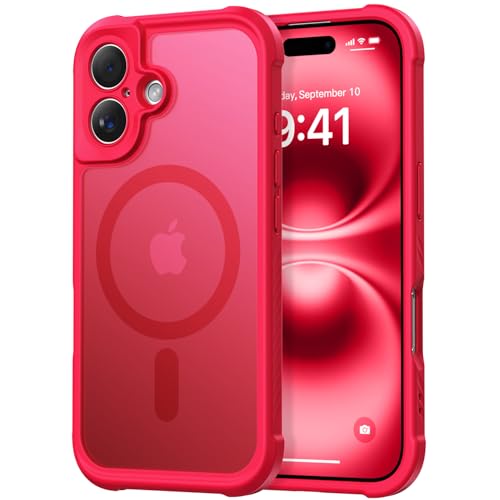 Thomo Magnetische Schutzhülle für iPhone 16, vollständiger Kameraschutz, kompatibel mit Magsafe, stoßfest, Anti-Fingerabdruck, durchscheinend, matt, Rot Thomo Magnetische Schutzhülle für iPhone 16, vollständiger Kameraschutz, kompatibel mit Magsafe, stoßfest, Anti-Fingerabdruck, durchscheinend, matt, Rot von Thomo