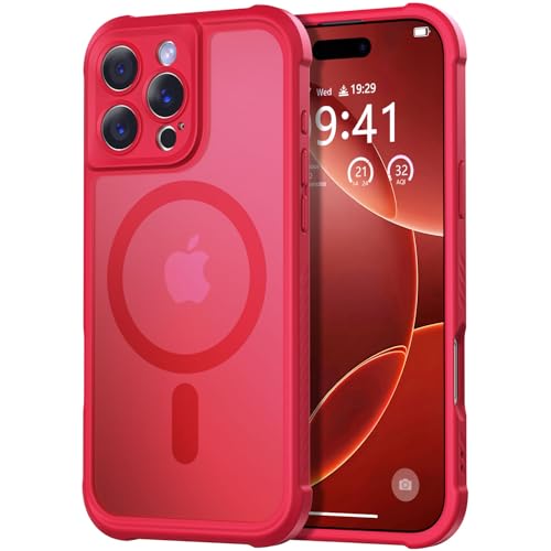 Thomo Magnetische Schutzhülle für iPhone 16 Pro Max, vollständiger Kameraschutz, kompatibel mit Magsafe, militärische Qualität, stoßfest, Anti-Fingerabdruck, durchscheinend, matt, Rot Thomo Magnetische Schutzhülle für iPhone 16 Pro Max, vollständiger Kameraschutz, kompatibel mit Magsafe, militärische Qualität, stoßfest, Anti-Fingerabdruck, durchscheinend, matt, Rot von Thomo