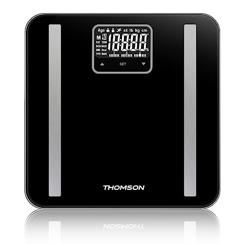 THOMSON - Personenwaage bfMASS2 – Gewicht, Fett/Muskelmasse/Knochen, Wasser, viszeraler Fett, BMI – max. 180 kg von Thomson