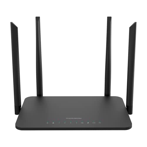 THOMSON Router, THWR 1200 Dual Band Gigabit Router, WiFi 5, WLAN, bis zu 1200 Mbps, 2.4 GHz und 5 GHz, 4 Antennen, WAN Modem-Verbindung, LAN-Anschluss, USB 2.0, weiß von Thomson