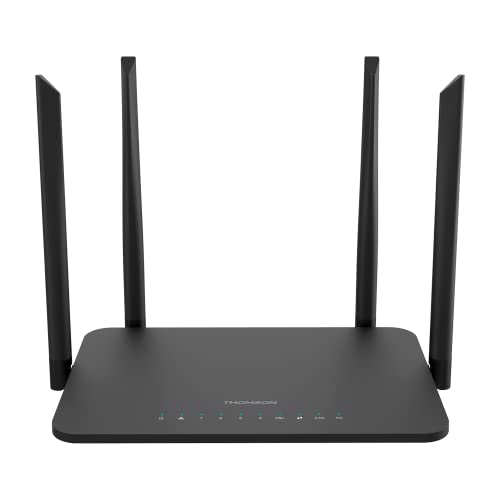 Thomson Router, THWR 1200 Dual Band Gigabit Router, WiFi 5, WLAN, bis zu 1200 Mbps, 2.4 GHz und 5 GHz, 4 Antennen, WAN Modem-Verbindung, LAN-Anschluss, USB 2.0, weiß, THWR1200 von Thomson
