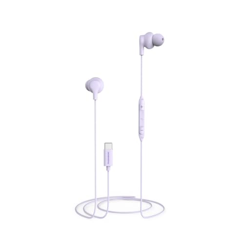 THOMSON USB-C-Kopfhörer, kabelgebunden, für iPhone 15/Samsung (kabelgebundene In-Ear-Kopfhörer mit Mikrofon, Kabel 1,2 m, Multi-Steuerung, kompatibel mit Siri und Google Assistant), Violett von Thomson