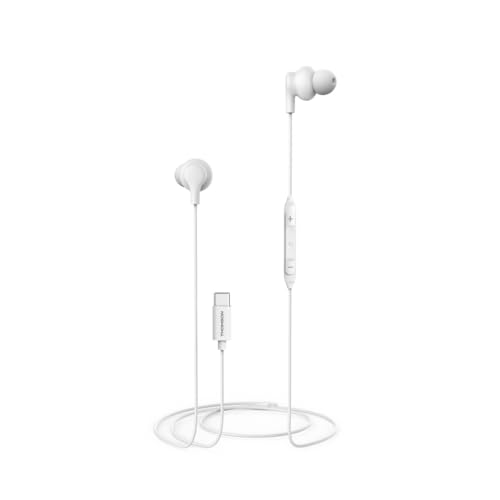 THOMSON USB-C-Kopfhörer, kabelgebunden, für iPhone 15/Samsung (kabelgebundene In-Ear-Kopfhörer mit Mikrofon, Kabel 1,2 m, Multi-Steuerung, kompatibel mit Siri und Google Assistant), Weiß von Thomson