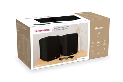 THOMSON WS600DUO Set mit 2 Lautsprechern mit Holzbox 100 W Bluetooth 5.0 2 Cinch-Ausgänge Schwarz von Thomson