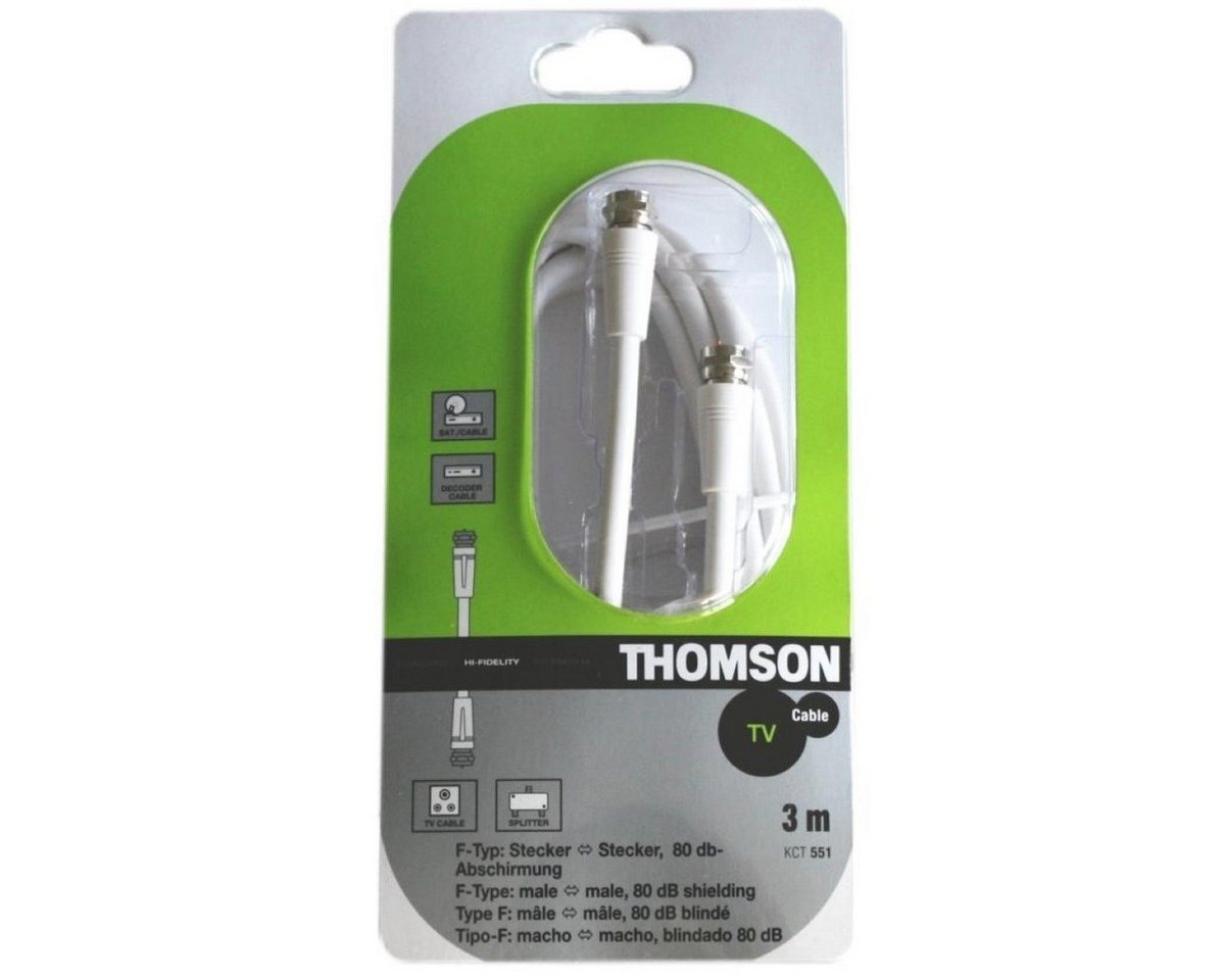 Thomson 3m Sat-Kabel F-Typ F-Stecker Antennen-Kabel Weiß Video-Kabel, F-Stecker, Kein (300 cm), 3m für Full HD TV 4K UHD HD+ HDR DVB-S2 Koax-Kabel Koaxial-Kabel von Thomson