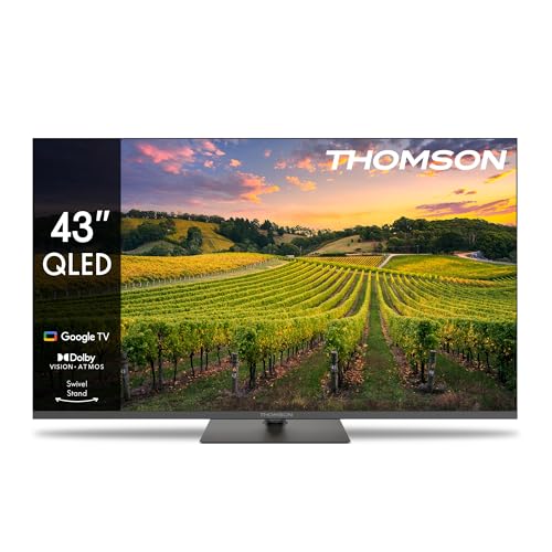Thomson 43 Zoll (109cm) QLED Zentraler Standfuß Google Smart TV, Wi-Fi, Dolby Vision IQ, Dolby Atmos, HDR10, Bluetooth 5.1, Triple-Tuner (Kabel/Satellit/Antenne), HDMI, CI+, A+ Panel - 43QG5C14 von Thomson