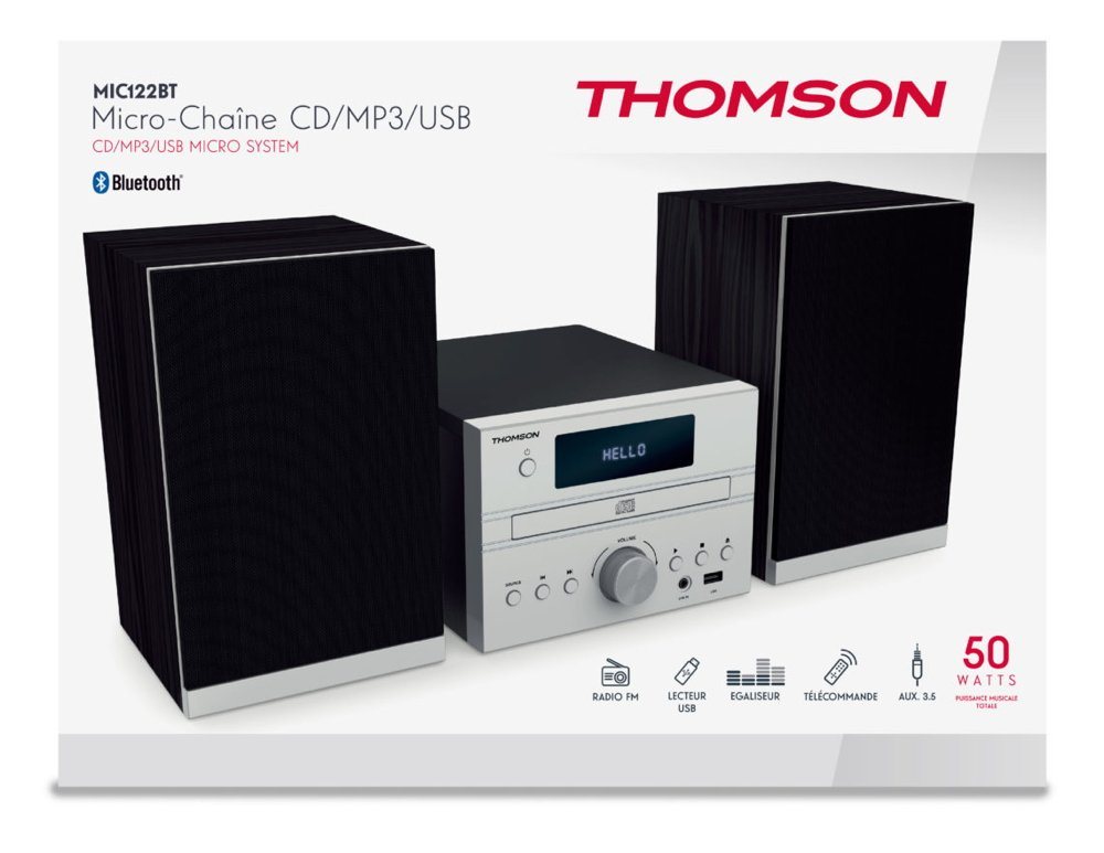 Thomson Bluetooth MIC122BT USB MP3 FM Radio AUX-IN silber TH361285 Kompaktanlage von Thomson