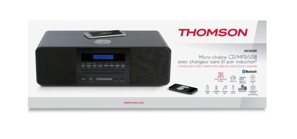 Thomson Bluetooth MIC200IBT USB MP3 Qi-Charger Radio schwarz TH368208 Kompaktanlage von Thomson