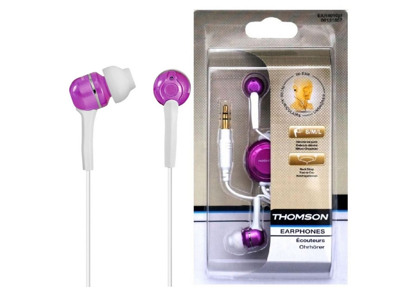 Thomson In-Ear Kopfhörer Ohrhörer 3,5mm Klinke Pink Headset (ergonomische Form, Keine, passend für HiFi MP4- MP3-Player iPod Walkman CD MD) von Thomson