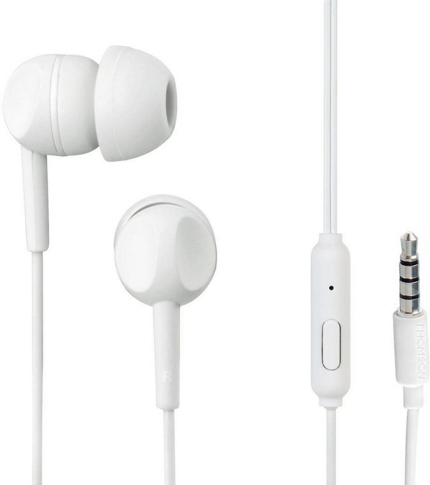 Thomson In Ear Kopfhörer mit Kabel und Geräuschunterdrückung, Mikrofon, Weiß In-Ear-Kopfhörer (Geräuschisolierung, Headset, Telefonfunktion, Rufannahmetaste) von Thomson