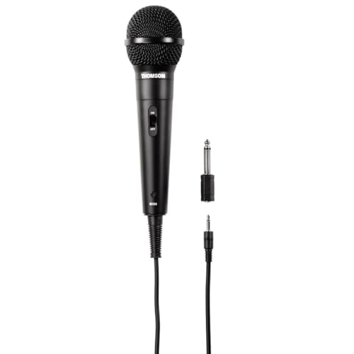 Thomson Mikrofon für Karaoke (Karaoke Mikrofon mit 2,5 m Kabel, 3,5 mm Klinke für HiFi Anlage, dynamisches Mikrofon mit Nierencharakteristik, Gesangsmikrofon mit Adapter 6,3 mm für Mischpult) schwarz von Thomson