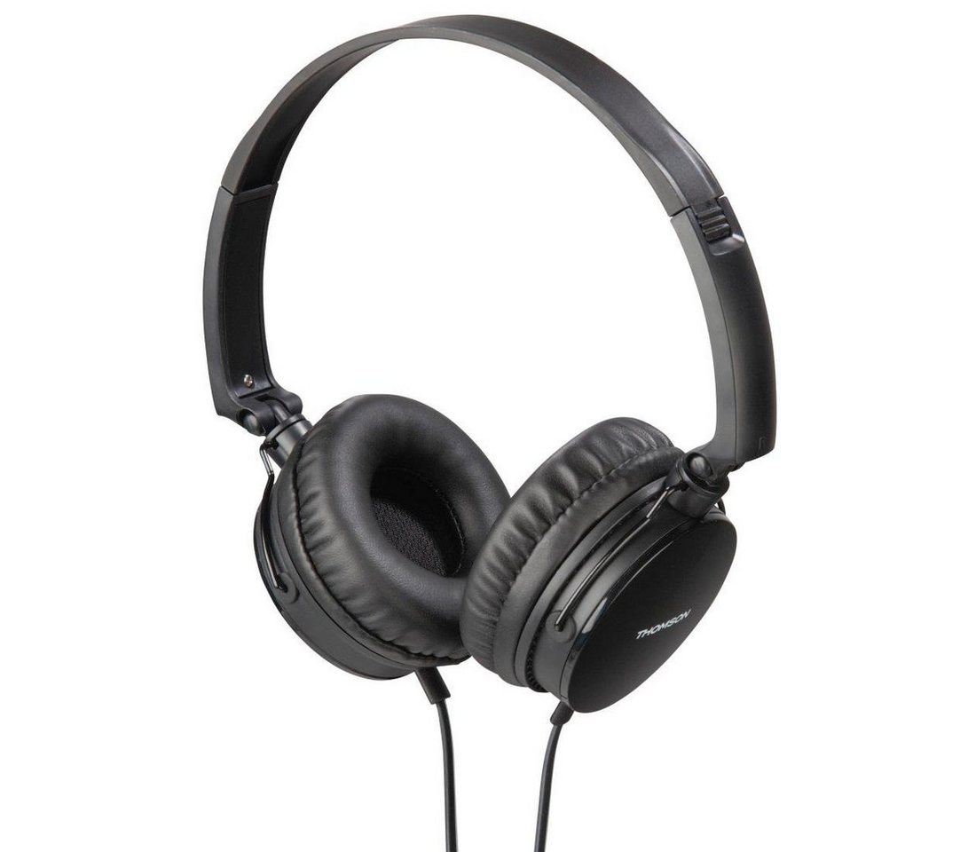 Thomson On-Ear Kopfhörer Headset mit flachem Kabel Telefon-Funktion HED2207BK On-Ear-Kopfhörer von Thomson