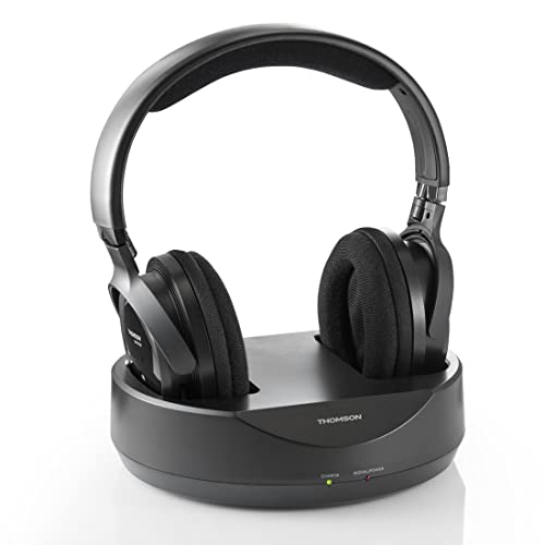 Thomson kabelloser Funk-Kopfhörer mit Ladestation (Over-Ear-Kopfhörer für Fernseher/TV, schnurloser Kopfhörer mit Reichweite 100 m, 863 MHz, PLL-System) Schwarz von Thomson