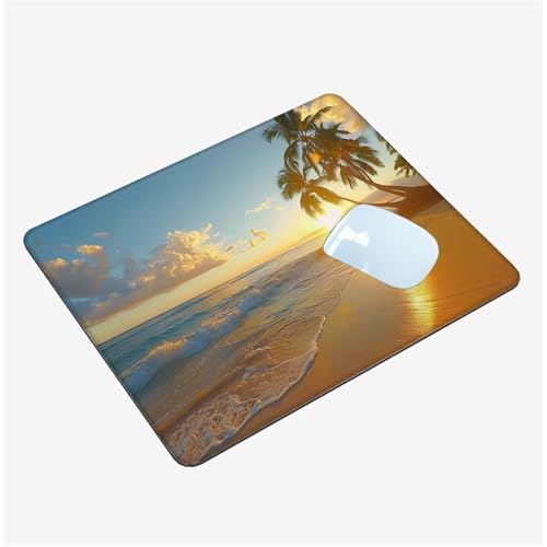 Mauspad,Schreibtischunterlage Sonnenuntergang Mousepad Klein 260x210mm,Gaming Mauspad Strand Desk Mat mit Rutschfester Gummiunterseite,Wasserdichtes Maus Pad für Kabellose Maus,Reisen,Tragbar T1-1375 von Thooaixy
