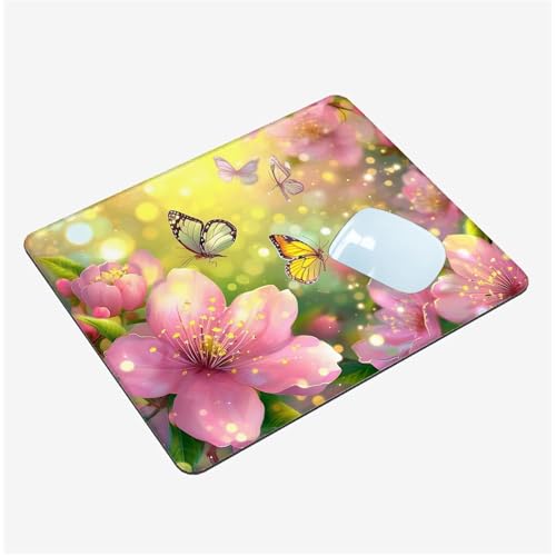 Mauspad Klein 150x200mm, Mini Mousepad Blume Schreibtischunterlage, wasserdichte Gaming Mauspad Schmetterling Mauspads mit Vernähten Kanten, rutschfeste Mouspad, Tragbar, Schreibtisch Zubehör T1-1494 von Thooaixy