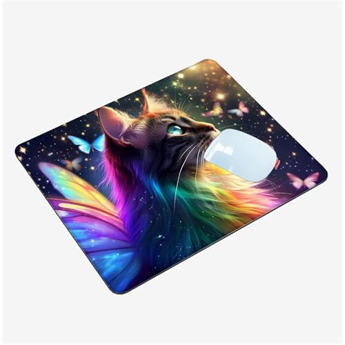 Mauspad Klein 260x210mm, Mini Mousepad Katze Schreibtischunterlage, wasserdichte Gaming Mauspad Schmetterling Mauspads mit Vernähten Kanten, rutschfeste Mouspad, Tragbar, Schreibtisch Zubehör T1-1454 von Thooaixy