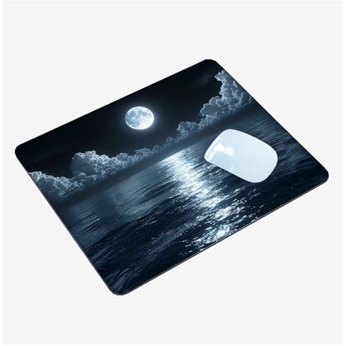 Mauspad Klein 300x250x3mm, Mini Mousepad Nachtansicht Schreibtischunterlage, wasserdichte Gaming Mauspad See Mauspads mit Vernähten Kanten, rutschfeste Mouspad, Tragbar, Schreibtisch Zubehör T1-1372 von Thooaixy