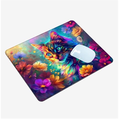 Mauspad Klein 300x250x3mm,Mini Mousepad Katze Schreibtischunterlage,wasserdichte Gaming Mauspad Blume Mauspads mit Vernähten Kanten,rutschfeste Mouspad,Tragbar,Schreibtisch Zubehör,Geschenk T1-1444 von Thooaixy