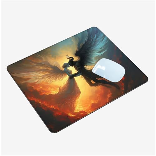 Mauspad Klein 420x350x3mm, Mini Mousepad Engel Schreibtischunterlage, wasserdichte Gaming Mauspad Flamme Mauspads mit Vernähten Kanten, rutschfeste Mouspad, Tragbar, Schreibtisch Zubehör T1-1416 von Thooaixy
