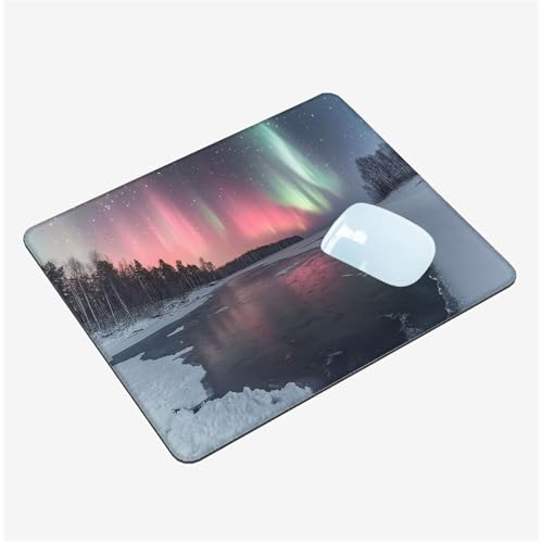 Mauspad Klein 420x350x3mm, Mini Mousepad Schneeszene Schreibtischunterlage, wasserdichte Gaming Mauspad See Mauspads mit Vernähten Kanten, rutschfeste Mouspad, Tragbar, Schreibtisch Zubehör T1-1430 von Thooaixy