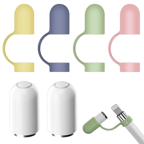 Thoquene 2 Stück Pencil Kappe, 4 Stück Kappenhalter für Apple Pencil 1. Generation von Thoquene
