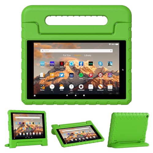 Thoreta Kinder-Schutzhülle für Kindle Fire HD 25,4 cm (10 Zoll), 5./7./9. Generation 2015/2017/2019, stoßfest, leicht, EVA-Hülle mit tragbarem Griff, für Jungen und Mädchen, Grün von Thoreta