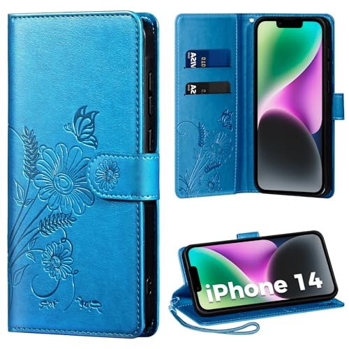 Handyhülle für iPhone 14 Hülle, Schutzhülle für iPhone 14 PU Lederhülle Tasche Flip Case Kartensteckplätzen Klapphülle Kompatibel mit iPhone 14 Hülle, Blau Handyhülle für iPhone 14 Hülle, Schutzhülle für iPhone 14 PU Lederhülle Tasche Flip Case Kartensteckplätzen Klapphülle Kompatibel mit iPhone 14 Hülle, Blau von Thorhülle