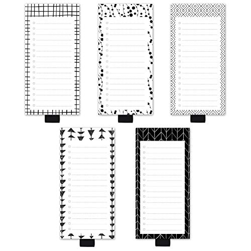 Magnetischer Notizblöcke mit Stifthalter, für Lebensmittel, Einkaufen und To-Do-Listen mit Checkbox, Notizblock für Kühlschrank, 8,4 x 9,7 cm, Weiß, Schwarz, 50 Blatt von Three Oaks