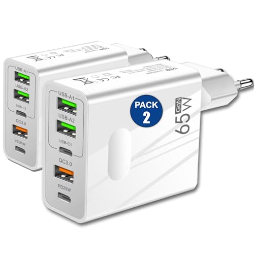 3-Stars | 65 W USB-Ladegerät | 5 Anschlüsse: 2 USB-C + 3 USB-A | Schnelllade-QC 3.0 | Mehrfachsteckdose Kompatibel mit zahlreichen Geräten | Farbe: Weiß (Cant. 2) von Three Stars