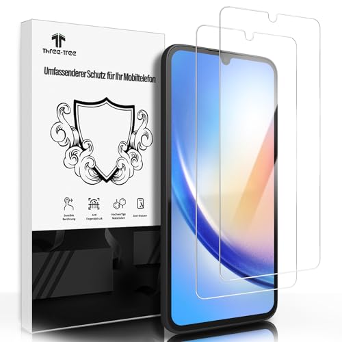 2 Stück für Panzerglas Schutzfolie für Samsung Galaxy A34, Panzer Schutz Glas 2,5D Gebogene Kante, Passt Perfekt Ultrabeständig Hartglas, Anti-Kratzen, HD Displayschutzfolie für Samsung Galaxy A34 von Three-Tree