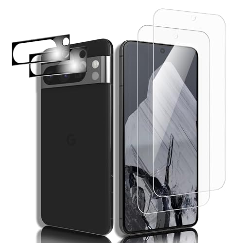 2&2 Stück für Panzerglas Schutzfolie für Google Pixel 8 Pro 5G, 2,5D Gebogene Kante Panzer Schutz Glas, Passt Perfekt, Ultrabeständig Hartglas, Anti-Kratzen, HD Klar Displayschutzfolie für Pixel 8 Pro von Three-Tree