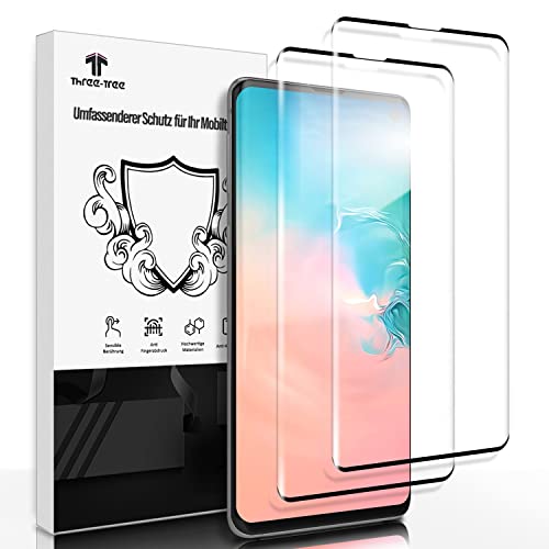 Schutzfolie für Panzerglas für Samsung Galaxy S10, 2 Stück [Fingerabdruck-ID Unterstützen] Schutzglas, Sensible Berührung, 3D-Volle Bedeckung, 9H Härte Anti-Kratzen, HD Displayschutzfolie für S10-2 von Three-Tree