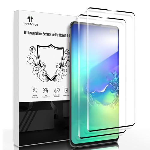 Schutzfolie für Panzerglas für Samsung Galaxy S10 Plus, Fingerabdruck-ID unterstützen Panzer Schutz Glas 2 Stück, 3D-Volle Bedeckung, Passt Perfekt HD 9H Displayschutzfolie für Galaxy S10 Plus - 1 von Three-Tree