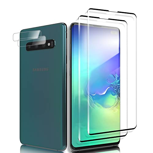 Schutzfolie für Panzerglas für Samsung Galaxy S10 Plus, [Fingerabdruck-ID unterstützen] Panzer Schutz Glas 2&2 Stück mit Kameraschutz, 3D-Volle Bedeckung, HD 9H Displayschutzfolie für Samsung S10 Plus von Three-Tree