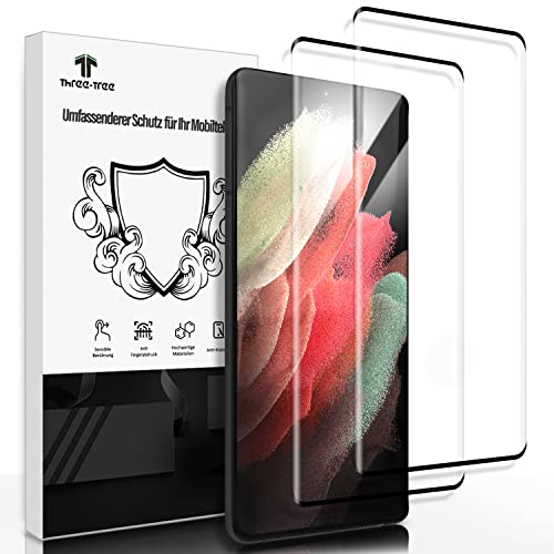 Schutzfolie für Panzerglas für Samsung Galaxy S21 Ultra 5G, Panzer Schutz Glas 2 Stück, Fingerabdruck-ID unterstützen, 3D-Volle Bedeckung, Passt Perfekt HD 9H Displayschutzfolie für S21 Ultra - 2 von Three-Tree