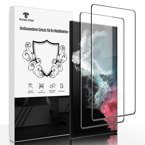 Schutzfolie für Panzerglas für Samsung Galaxy S22 Ultra 5G 2 Stück, Panzer Schutz Glas Fingerabdruck-ID Unterstützen, 3D-Volle Bedeckung, 9H Hartglas Displayschutzfolie für Samsung S22 Ultra von Three-Tree
