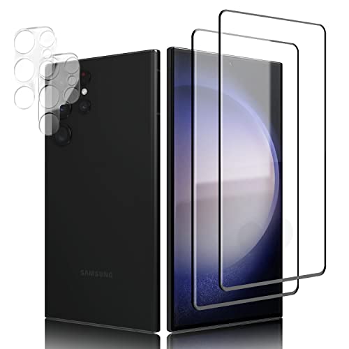 Schutzfolie für Panzerglas für Samsung Galaxy S23 Ultra, Panzer Schutz Glas 2&2 Stück mit Kameraschutz, Fingerabdruck-ID unterstützen, 3D-Volle Bedeckung, HD 9H Displayschutzfolie für S23 Ultra - 3 von Three-Tree