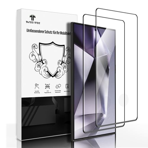 Schutzfolie für Panzerglas für Samsung Galaxy S24 Ultra, 2 Stück Panzer Schutz Glas Fingerabdruck-ID Unterstützen, 3D-Volle Bedeckung HD, 9H Hartglas Displayschutzfolie für Galaxy S24 Ultra - 1 von Three-Tree