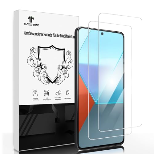 Schutzfolie für Panzerglas für Xiaomi Redmi Note 13 5G, 2 Stück Panzer Schutz Folie [2,5D Gebogene Kante] [Sensible Berührung] [9H Härte] [HD Klar] [Anti-Kratzen] Displayschutz für Redmi Note 13 - 2 von Three-Tree