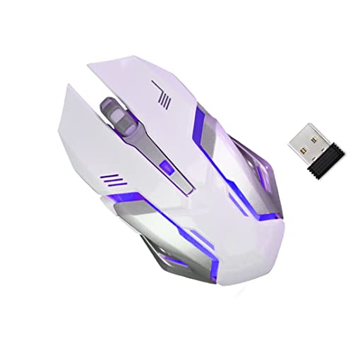 ThreeH Wireless Rechargeable Gaming Mouse USB Optical Mice mit Silence Click 3 Adjustable DPI 6 Buttons 7 Changing Breathing Backlight,Weiß von ThreeH