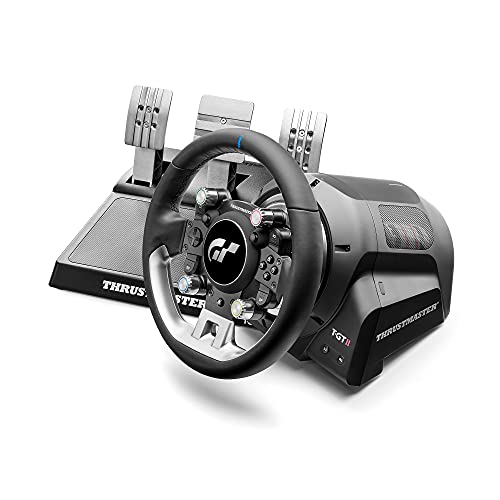 Thrustmaster T-GT II, Rennlenkrad mit Set aus 3 Pedalen, PS5, PS4, PC, Echtzeit-Force-Feedback, Bürstenloser 40-Watt-Motor, Doppelriemensystem, Magnet-Technologie, Austauschbares Lenkrad von Thrustmaster