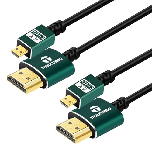 Thsucords Dünnes Micro HDMI auf HDMI Kabel 2M 2 Stück, Ultradünnes Flexibles HDMI Micro Typ D auf Typ A Kabel Unterstützt 3D/4K@60Hz/18Gbps/1080P für Raspberry Pi 4,GoPro von Thsucords