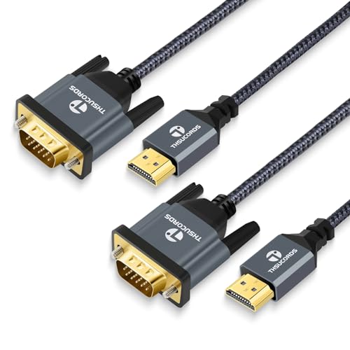 Thsucords HDMI auf VGA Kabel 2M 2 Stück, Vergoldetes, Geflochtenes HDMI auf VGA Adapterkabel (Stecker auf Stecker) für Computer, Desktop, Laptop, PC, Monitor, Projektor von Thsucords