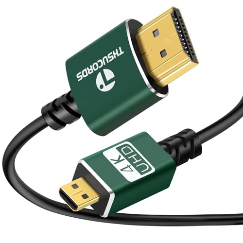 Thsucords Hyper Slim Micro HDMI auf HDMI Kabel 1M, Ultradünnes Flexibles HDMI Micro Typ D auf Typ A Kabel Unterstützt 3D/4K@60Hz/18Gbps/1080P für Raspberry Pi 4,GoPro von Thsucords