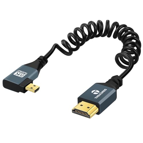 Thsucords Spiralkabel 8K Micro HDMI auf HDMI, 90 Grad Linkswinklig HDMI auf Micro HDMI,Stecker auf Stecker Spiralkabel, Unterstützt 8K @60 Hz, 4K @120 Hz, 48 Gbps für GoPro Hero, Raspberry(90cm) von Thsucords